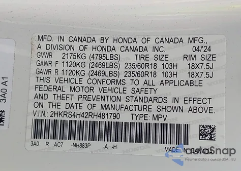 2024 Honda Cr-V Ex Awd из США, поврежденный, VIN 2HKRS4H42RH481790